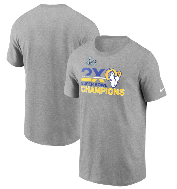 Men's Los Angeles Rams 2022 Heathered Gray 2-Time Super Bowl Champions T-Shirt